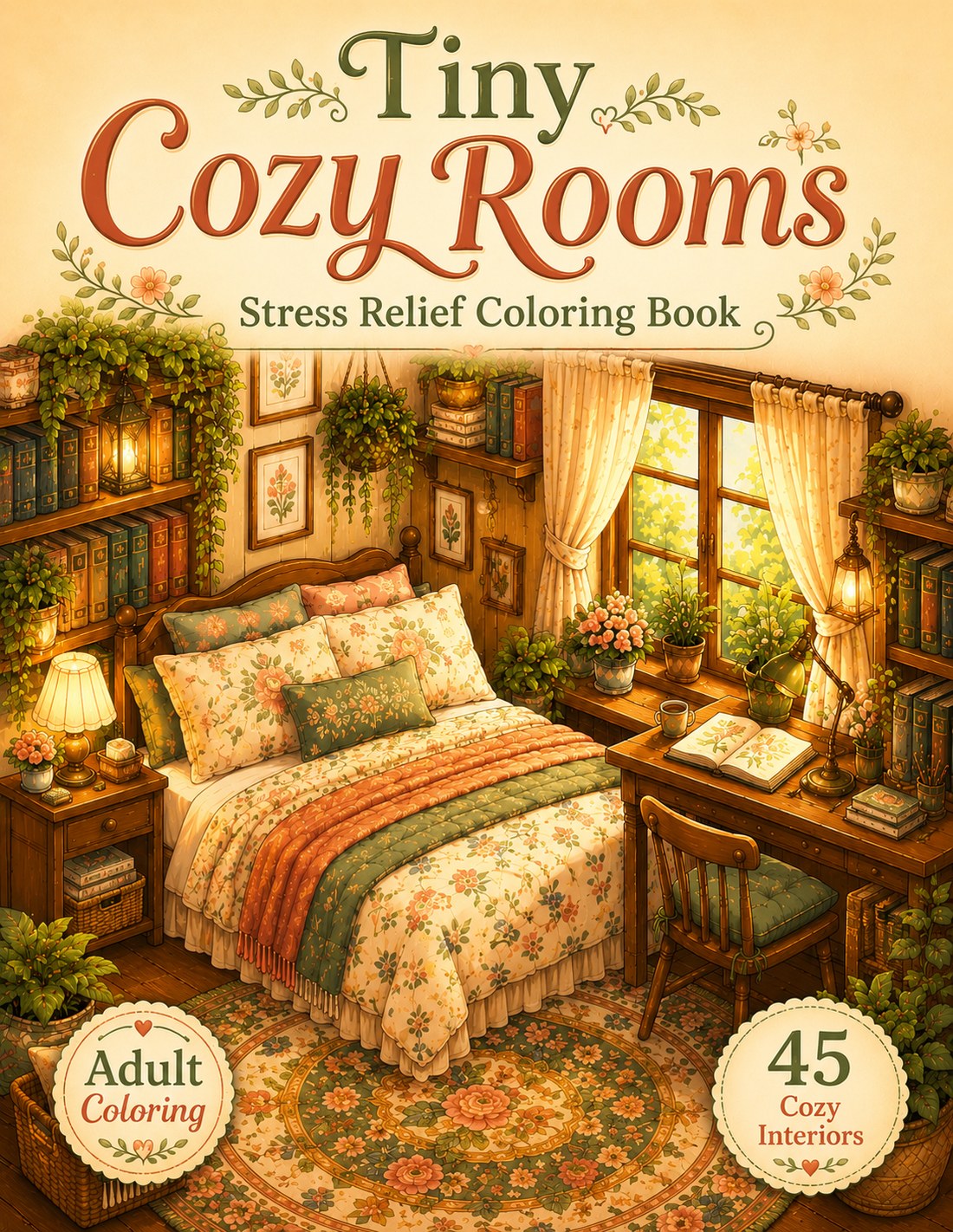 Tiny Cozy Rooms Stress Relief Coloring Book