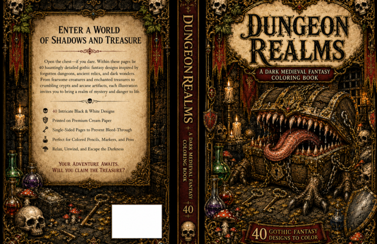 Fantasy puzzle and coloring book cover preview