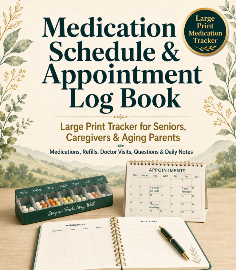 How To Organize Medications And Appointments In One Simple Tracker Medication Schedule and Appointment Log Book cover for seniors and caregivers