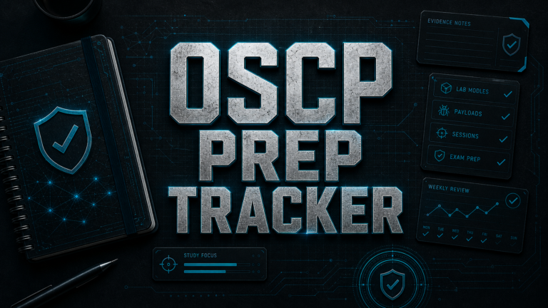 OSCP Prep Tracker cybersecurity study notebook with dark cyan lab notes and review cards